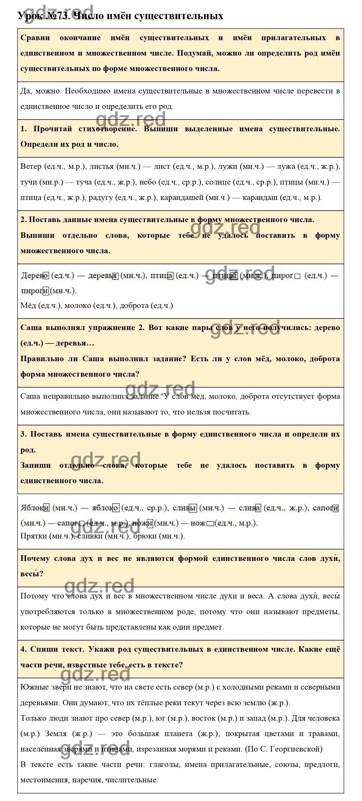 Урок №73 -ГДЗ по Русскому языку для 3 класса Учебник Иванов С.В.,  Евдокимова А.О., Кузнецова М.И. Часть 1. - ГДЗ РЕД