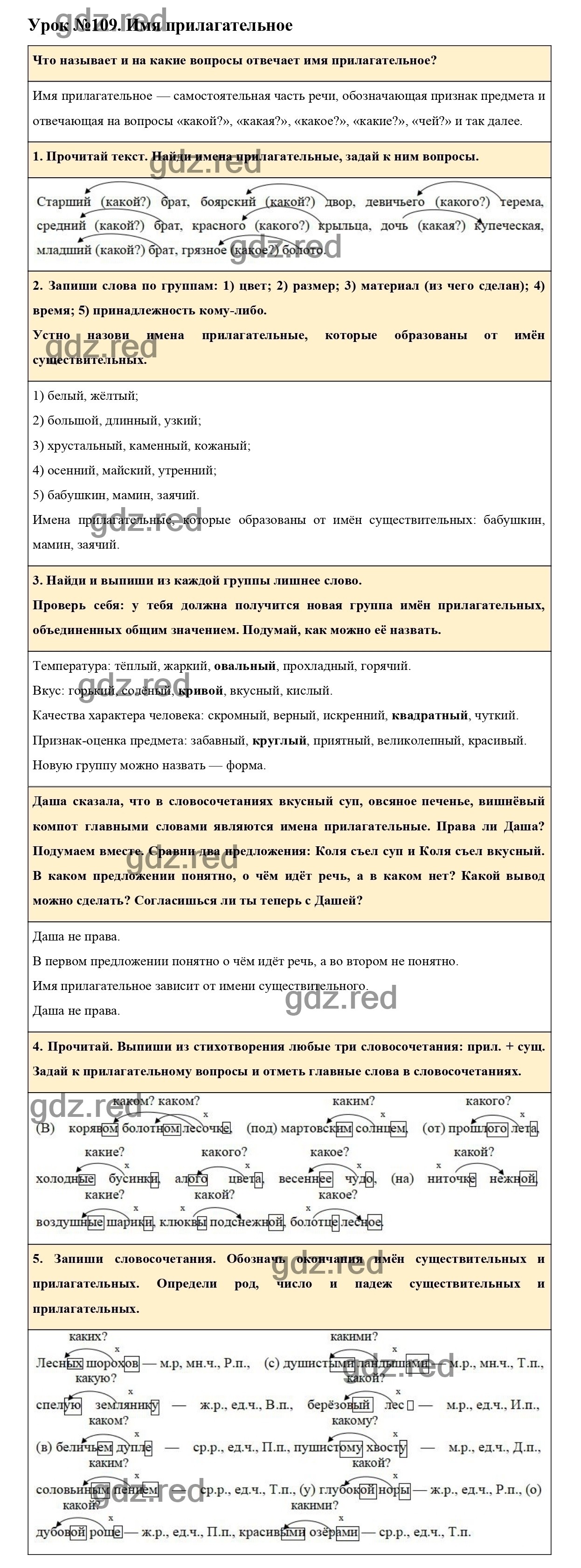 Урок №109 -ГДЗ по Русскому языку для 3 класса Учебник Иванов С.В.,  Евдокимова А.О., Кузнецова М.И. Часть 2. - ГДЗ РЕД