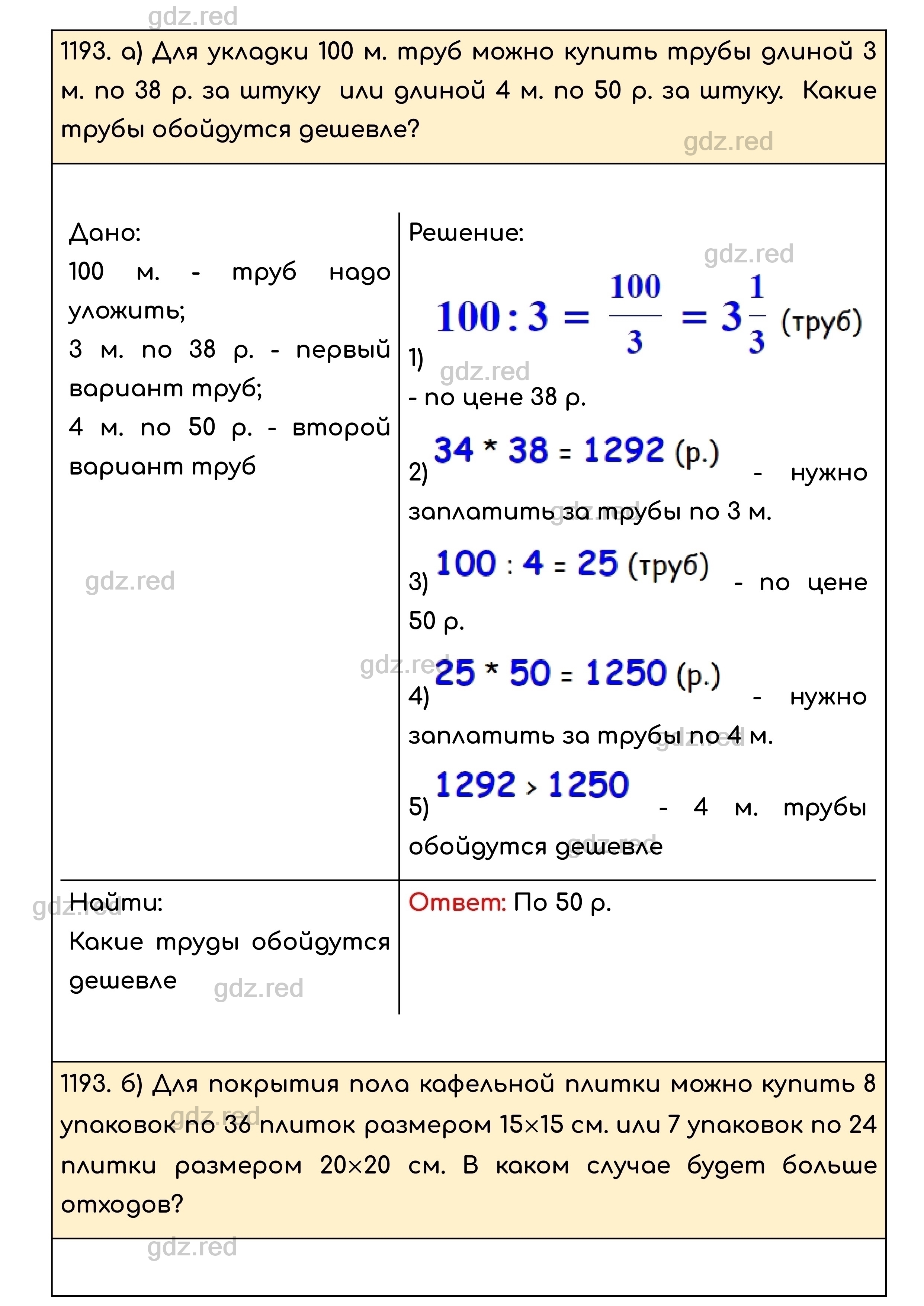 Номер 1193 - ГДЗ по Математике для 5 класса Учебник Никольский, Потапов,  Решетников, Шевкин - ГДЗ РЕД