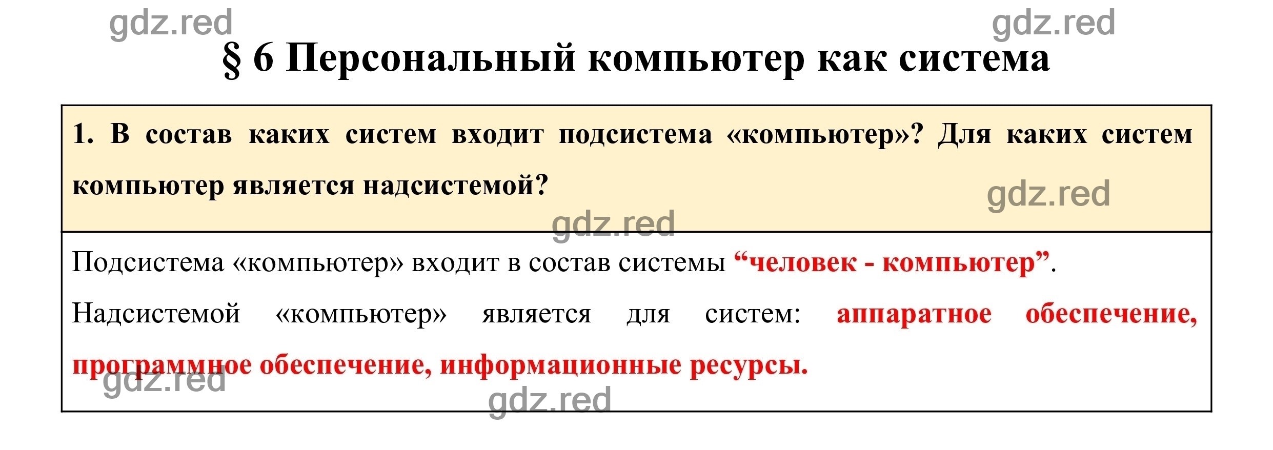 Вопрос 1 - ГДЗ по Информатике для 6 класса Учебник Босова Л.Л., Босова А.Ю.  Параграф 6. - ГДЗ РЕД