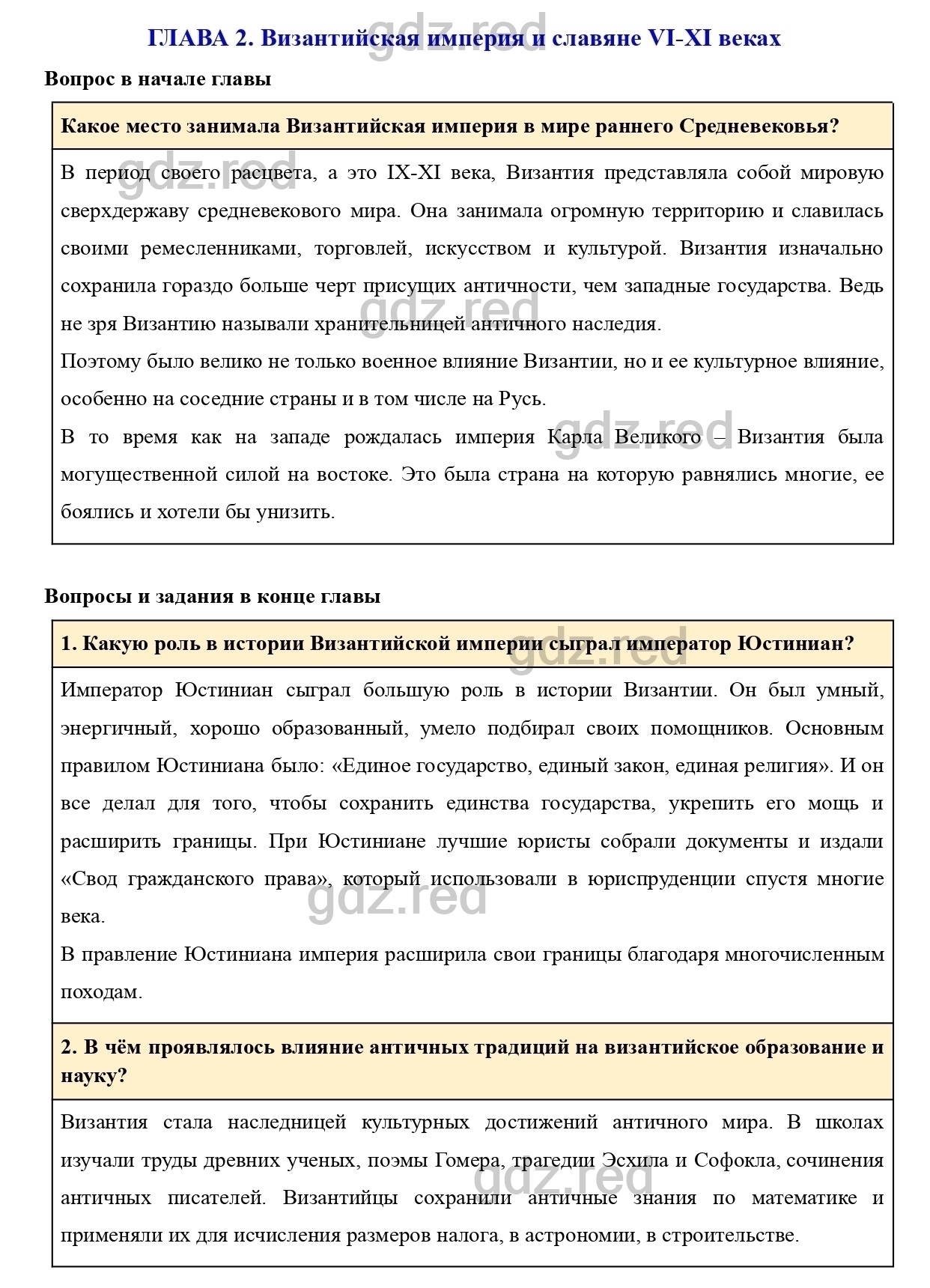 Вопросы и задания к главе 2 - ГДЗ по Истории 6 класс Учебник Агибалова,  Донской - ГДЗ РЕД