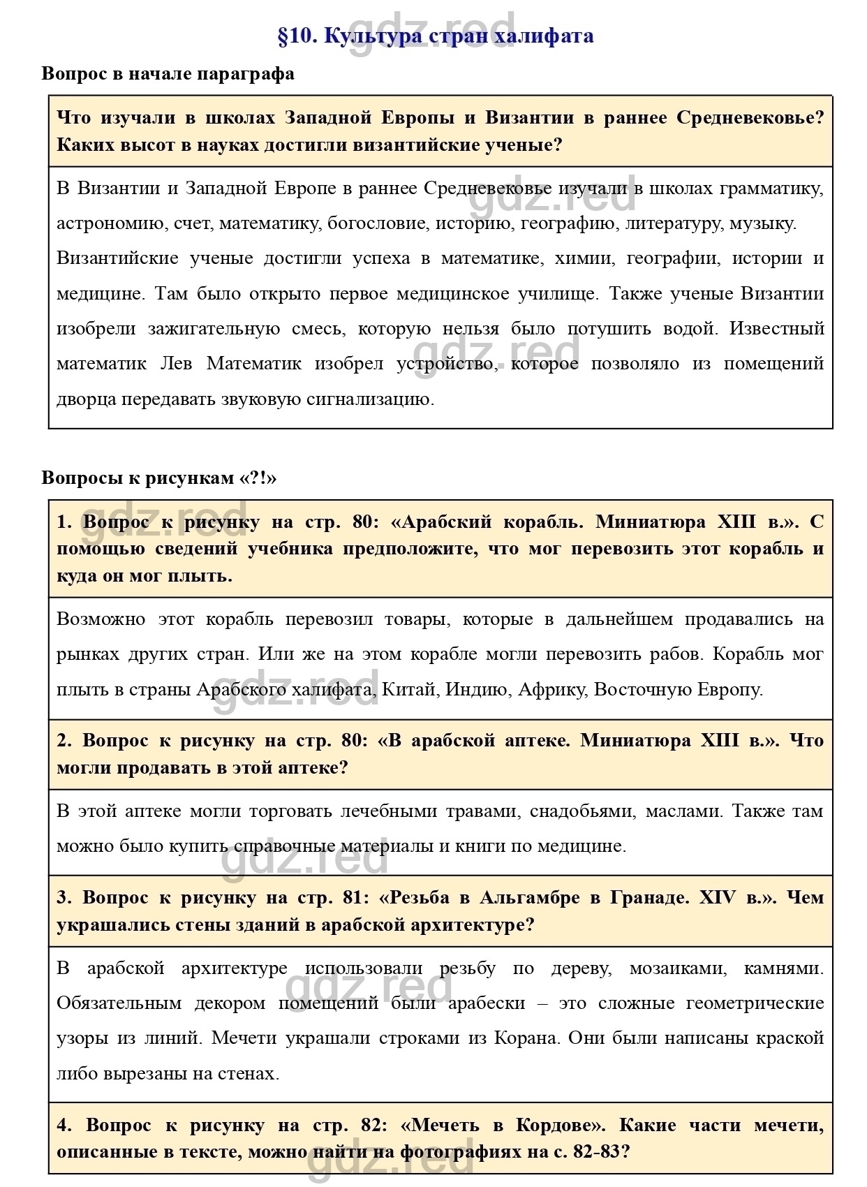 Вопросы к параграфу 10 - ГДЗ по Истории 6 класс Учебник Агибалова, Донской  - ГДЗ РЕД