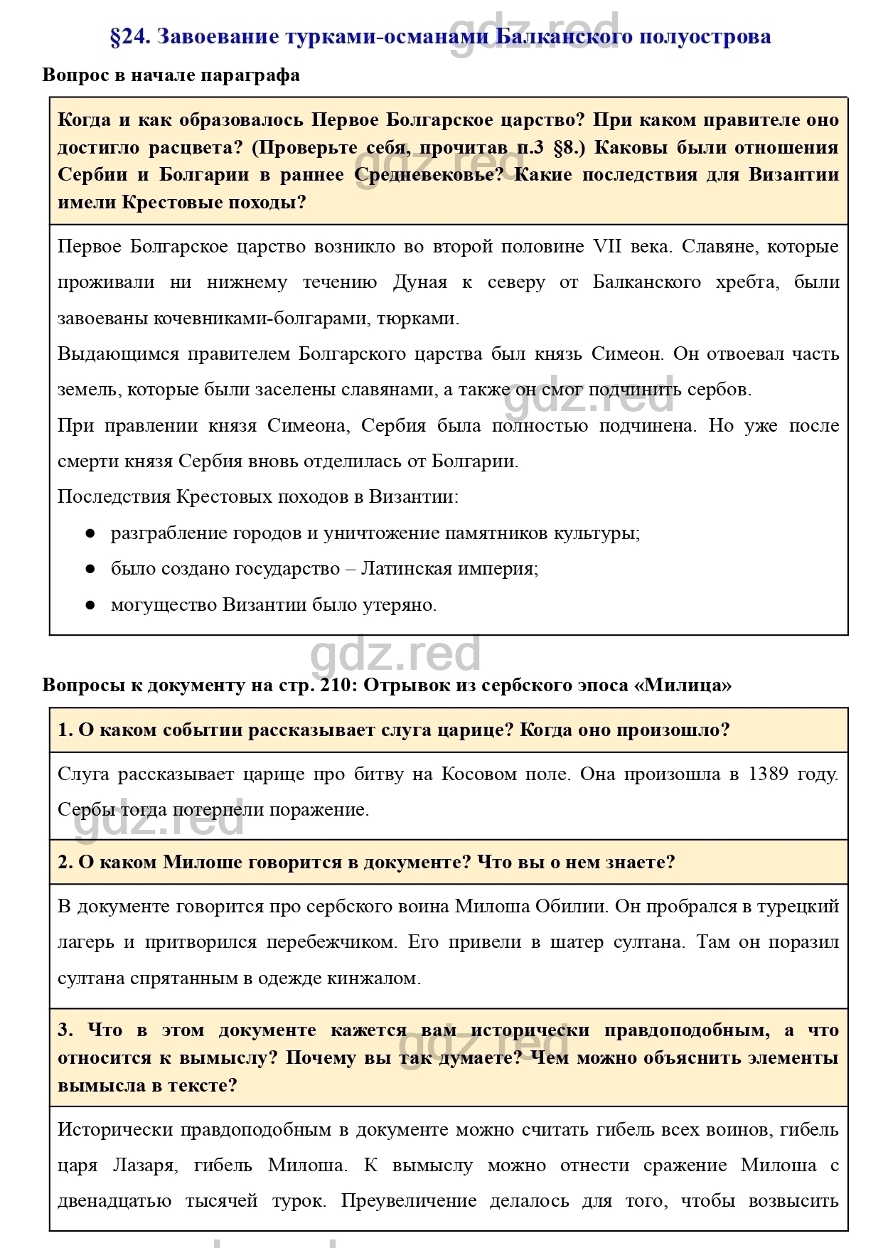 Вопросы к параграфу 24 - ГДЗ по Истории 6 класс Учебник Агибалова, Донской  - ГДЗ РЕД